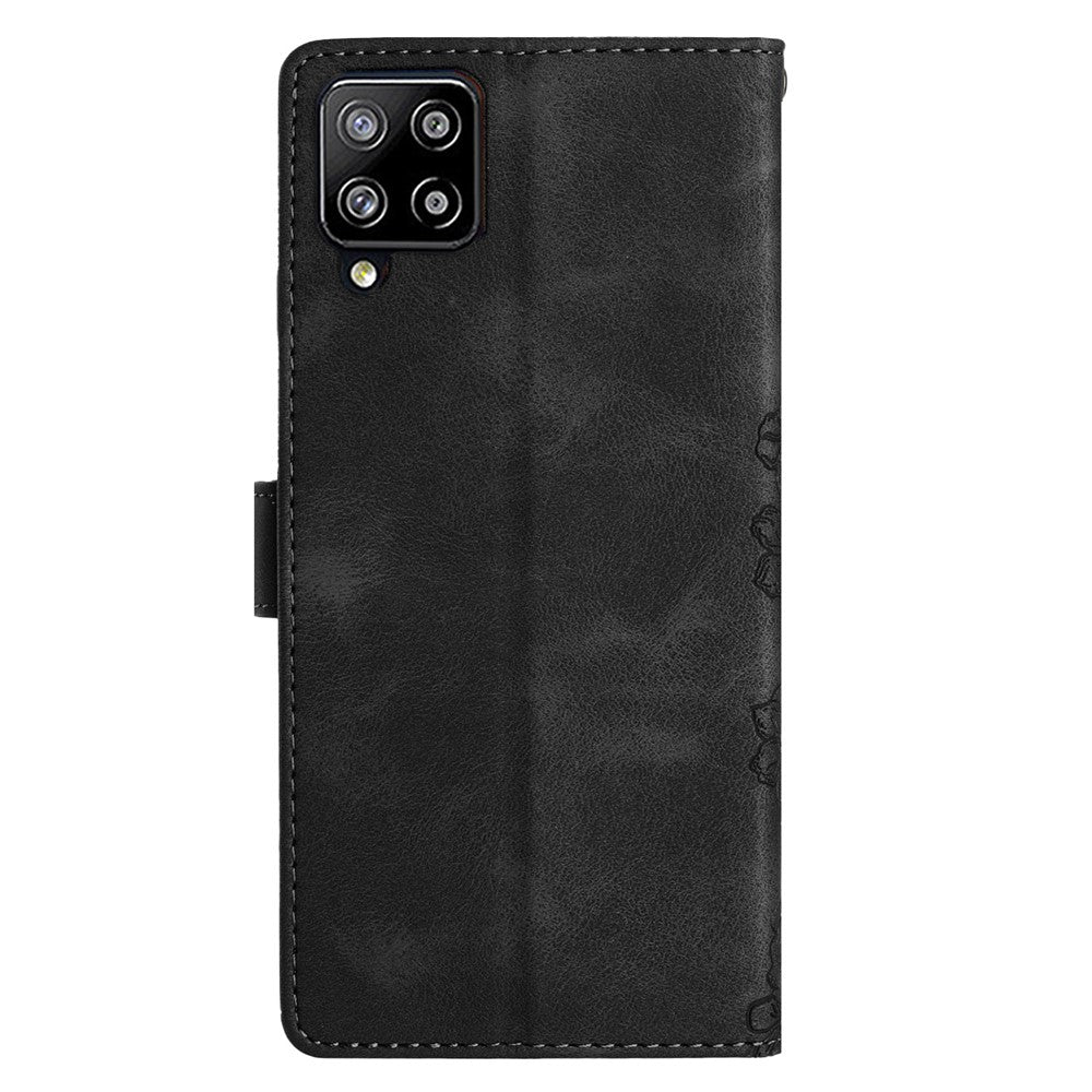 For Samsung Galaxy A22 4G (EU Version) Case Sakura Butterfly Imprint Leather Wallet Phone Cover