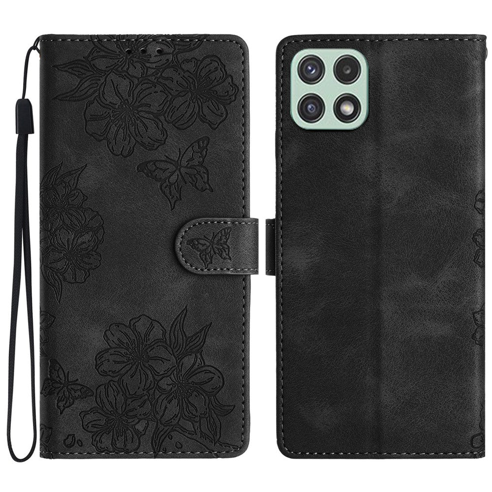 Til Samsung Galaxy A22 5G (EU Version) Etui Sakura Sommerfuglemønster Anti-ridse Læder Telefoncover