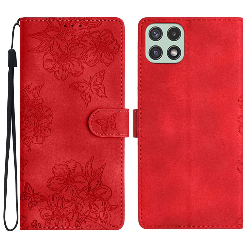 Til Samsung Galaxy A22 5G (EU Version) Etui Sakura Sommerfuglemønster Anti-ridse Læder Telefoncover