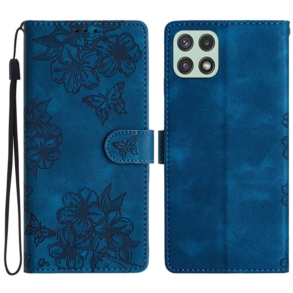 Til Samsung Galaxy A22 5G (EU Version) Etui Sakura Sommerfuglemønster Anti-ridse Læder Telefoncover