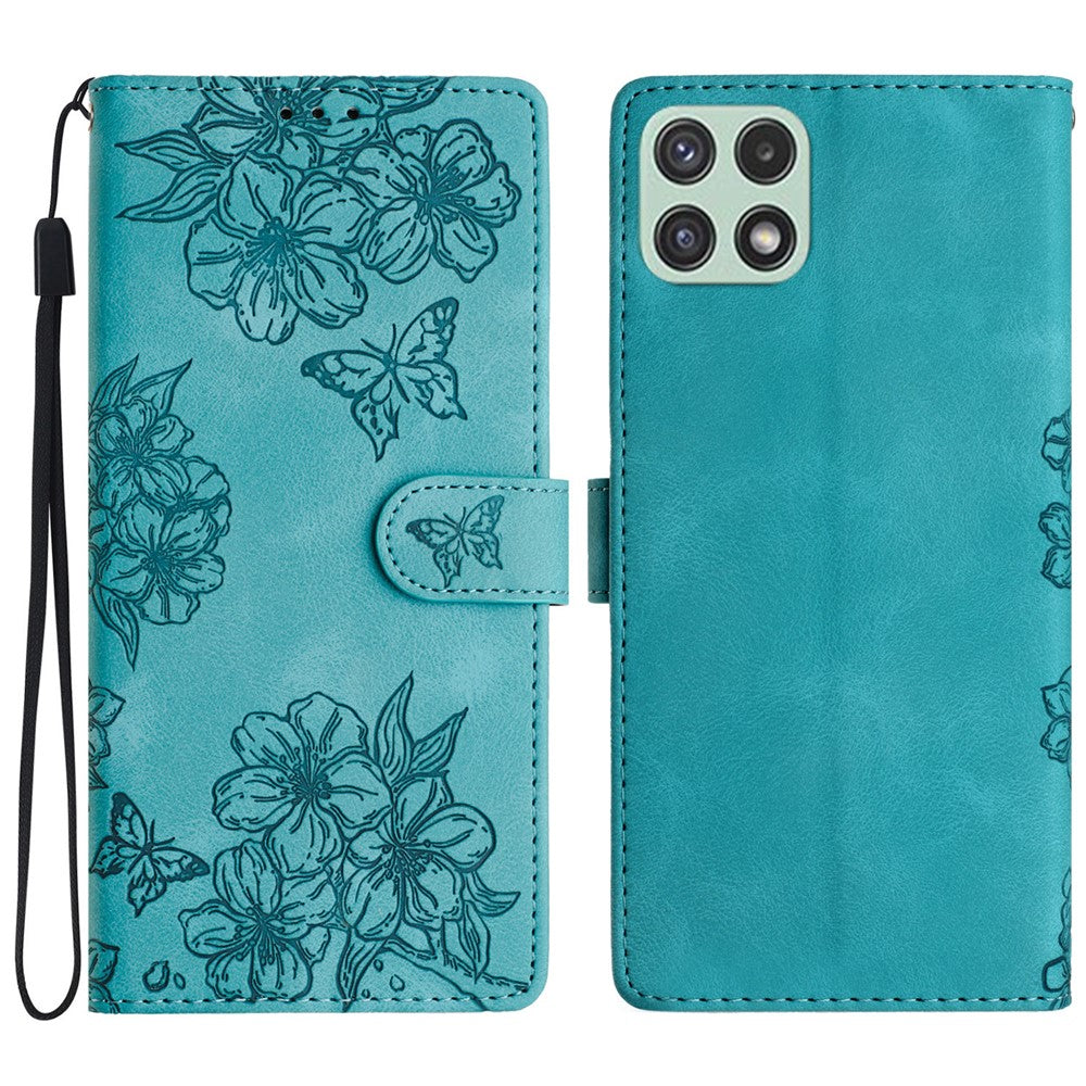 Til Samsung Galaxy A22 5G (EU Version) Etui Sakura Sommerfuglemønster Anti-ridse Læder Telefoncover