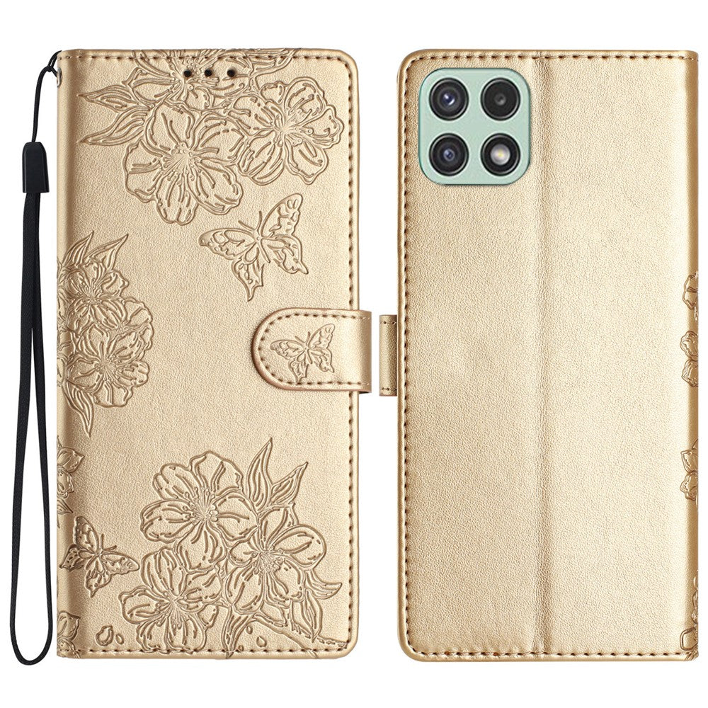 Til Samsung Galaxy A22 5G (EU Version) Etui Sakura Sommerfuglemønster Anti-ridse Læder Telefoncover