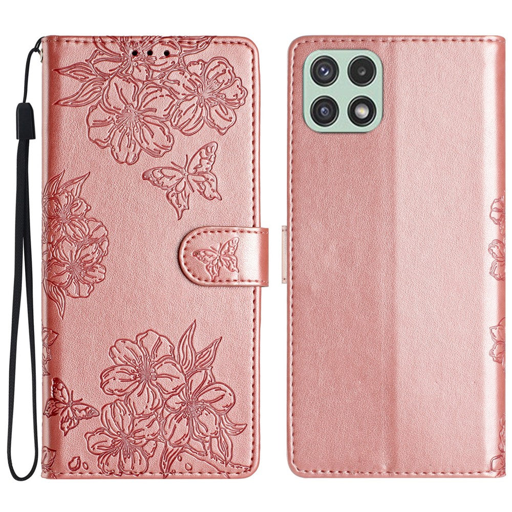 Til Samsung Galaxy A22 5G (EU Version) Etui Sakura Sommerfuglemønster Anti-ridse Læder Telefoncover