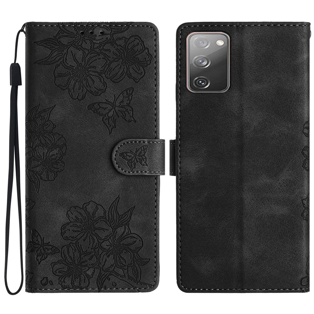 For Samsung Galaxy S20 FE / S20 FE 5G / S20 FE 2022 / S20 Lite Case Sakura Butterfly Imprint Leather Wallet Phone Cover