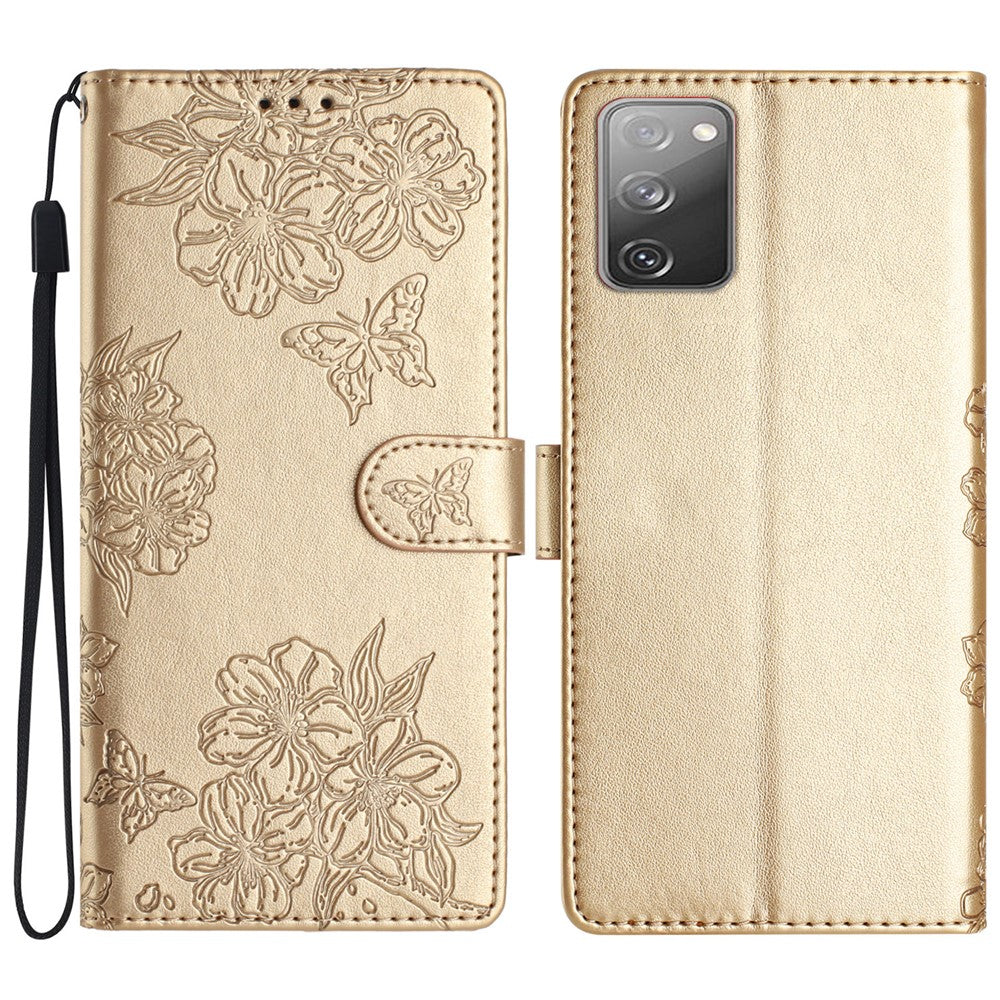 For Samsung Galaxy S20 FE / S20 FE 5G / S20 FE 2022 / S20 Lite Case Sakura Butterfly Imprint Leather Wallet Phone Cover