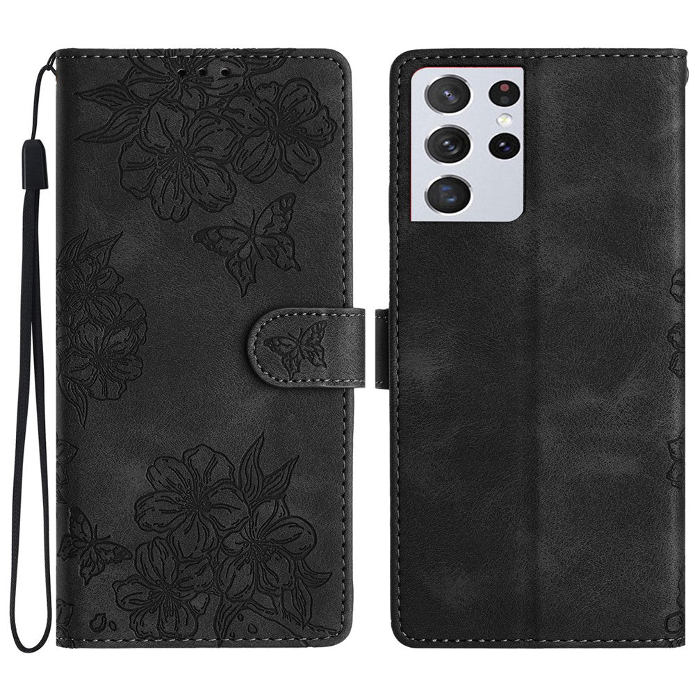 For Samsung Galaxy S21 Ultra 5G Phone Shell PU Leather Imprinted Pattern Wallet Phone Cover