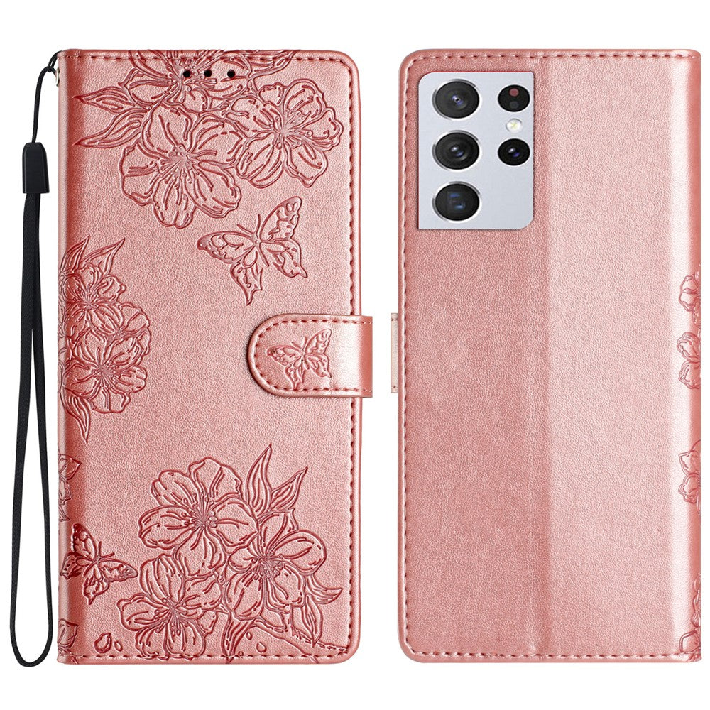 For Samsung Galaxy S21 Ultra 5G Phone Shell PU Leather Imprinted Pattern Wallet Phone Cover