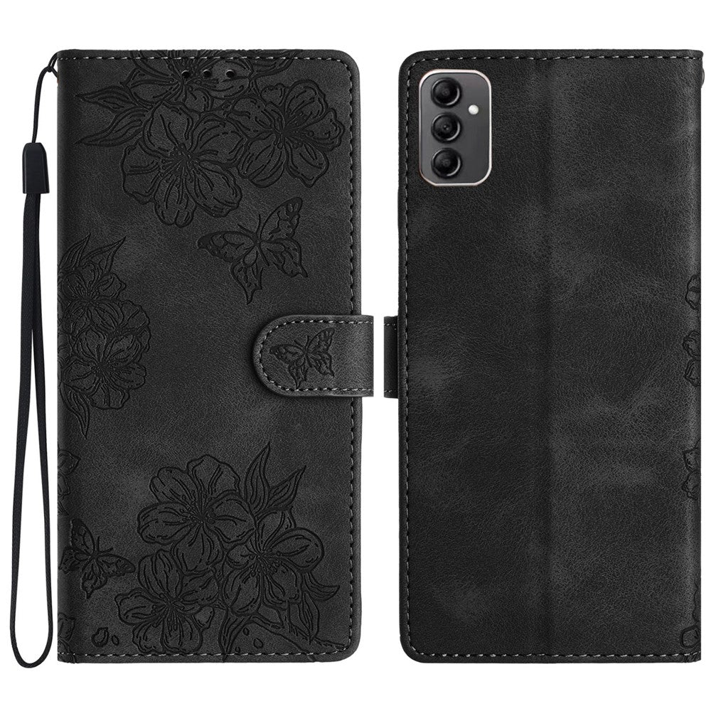 Samsung Galaxy A14 5G-skal med Sakura Butterfly-tryck, repavvisande mobilskal i PU-läder