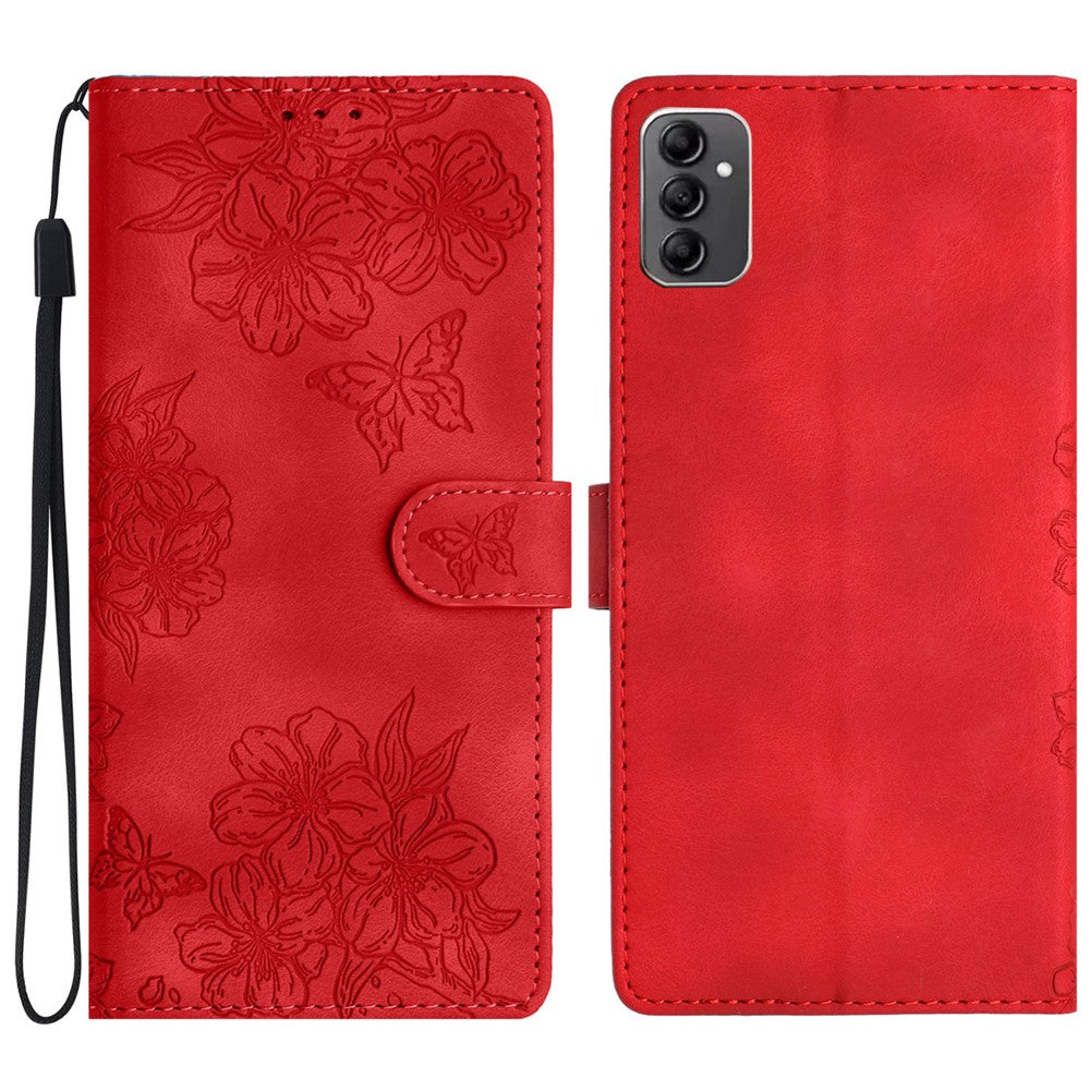 Samsung Galaxy A14 5G-skal med Sakura Butterfly-tryck, repavvisande mobilskal i PU-läder