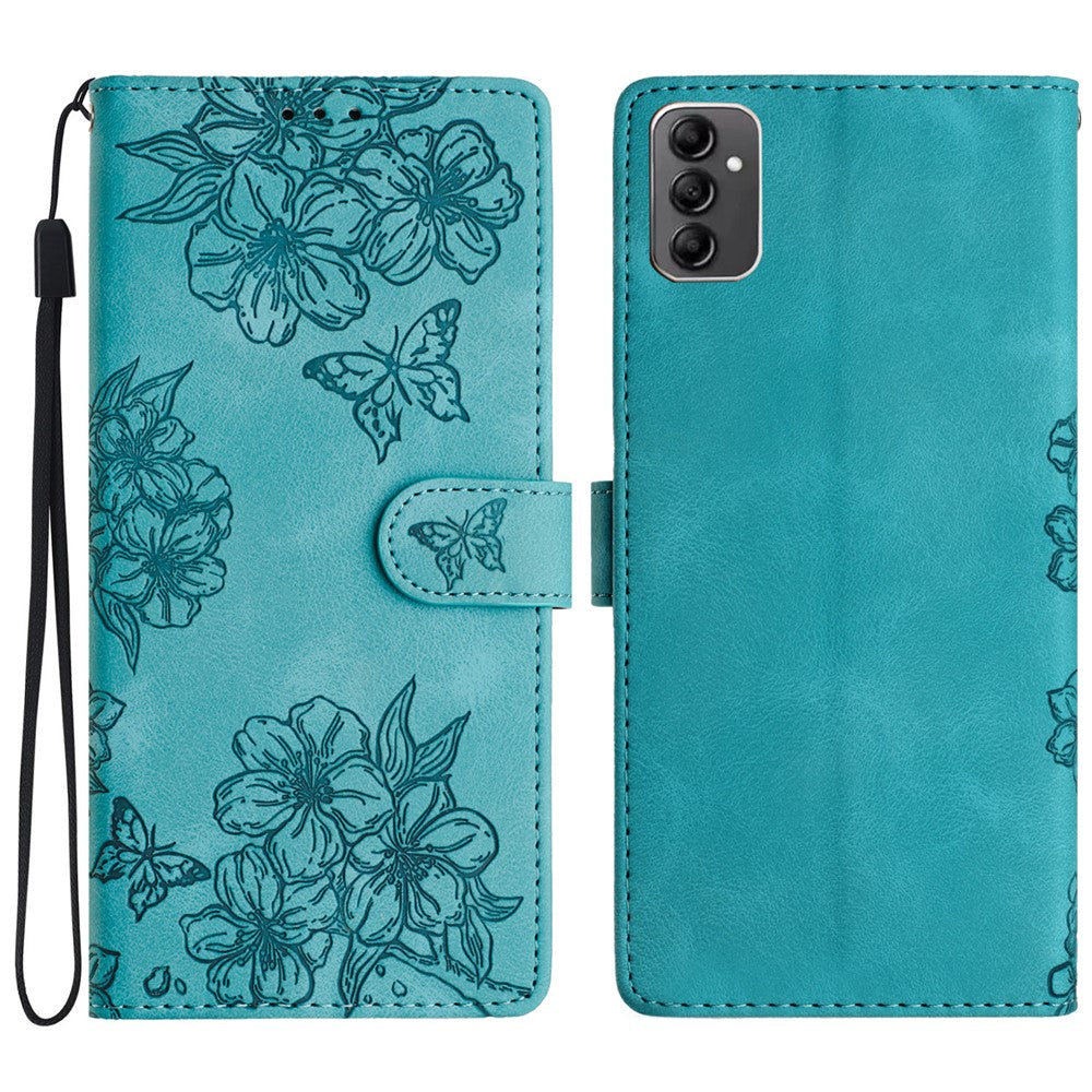 Samsung Galaxy A14 5G-skal med Sakura Butterfly-tryck, repavvisande mobilskal i PU-läder