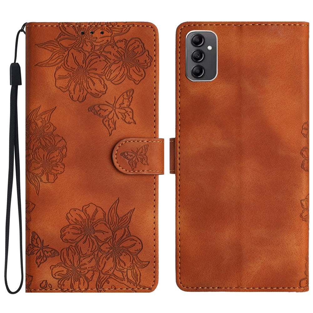 Samsung Galaxy A14 5G-skal med Sakura Butterfly-tryck, repavvisande mobilskal i PU-läder