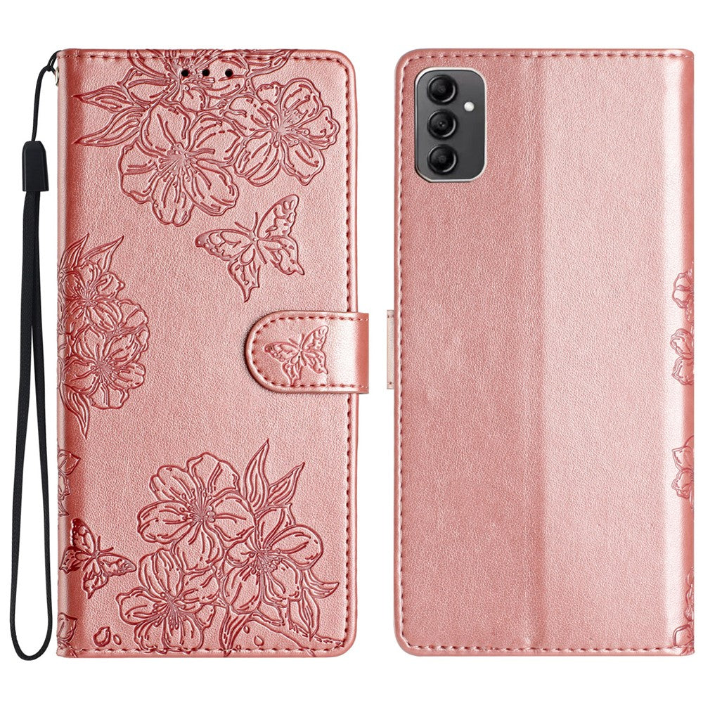 Samsung Galaxy A14 5G-skal med Sakura Butterfly-tryck, repavvisande mobilskal i PU-läder
