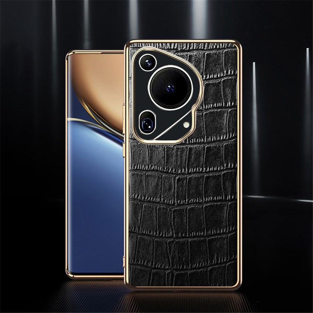 For Huawei Pura 70 Ultra Case Crocodile Texture Anti-Fall Genuine Cow Leather+TPU Phone Cover