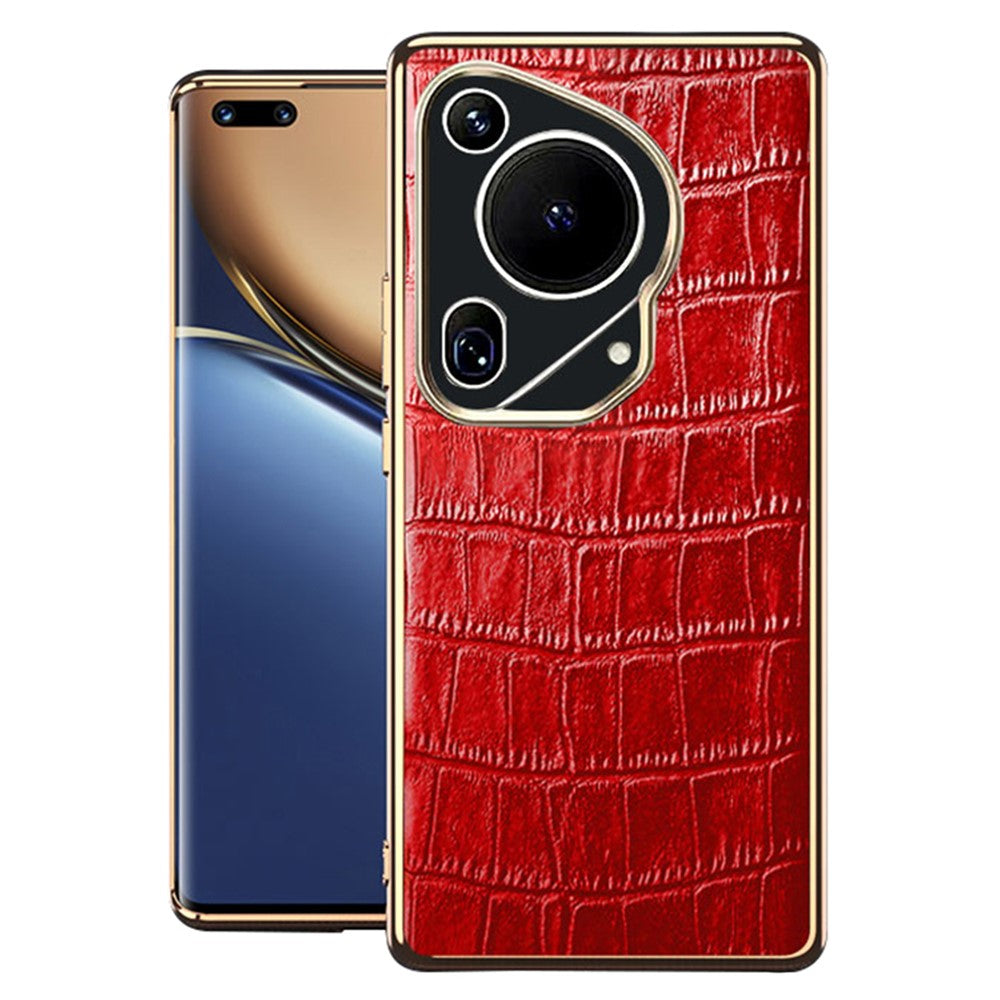 For Huawei Pura 70 Ultra Case Crocodile Texture Anti-Fall Genuine Cow Leather+TPU Phone Cover