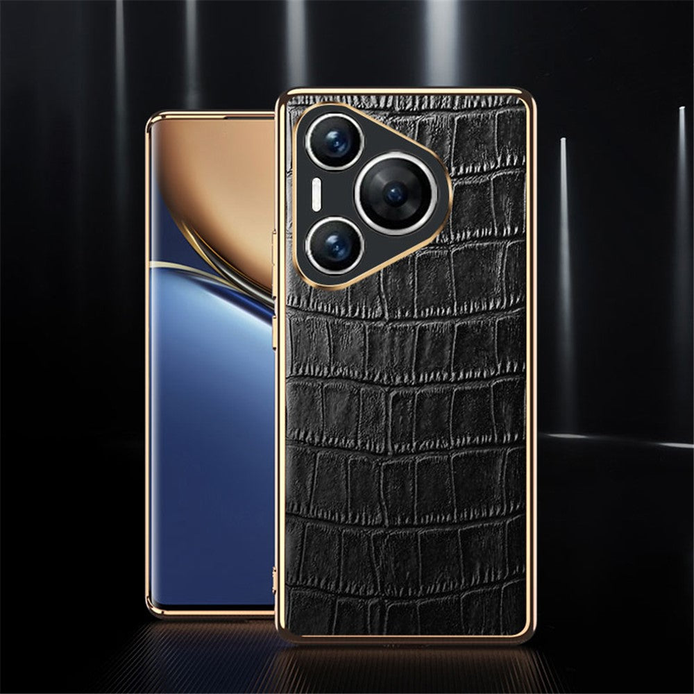 For Huawei Pura 70 Case Crocodile Texture Genuine Cow Leather+TPU Phone Cover