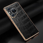 For Huawei Pura 70 Case Crocodile Texture Genuine Cow Leather+TPU Phone Cover
