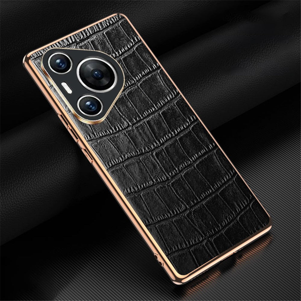 For Huawei Pura 70 Case Crocodile Texture Genuine Cow Leather+TPU Phone Cover