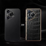 For Huawei Pura 70 Case Crocodile Texture Genuine Cow Leather+TPU Phone Cover