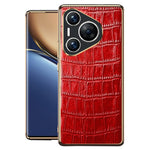 For Huawei Pura 70 Case Crocodile Texture Genuine Cow Leather+TPU Phone Cover