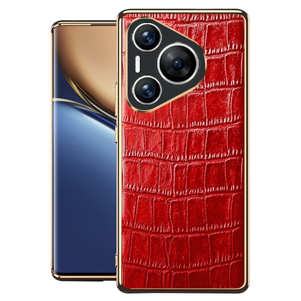 For Huawei Pura 70 Case Crocodile Texture Genuine Cow Leather+TPU Phone Cover