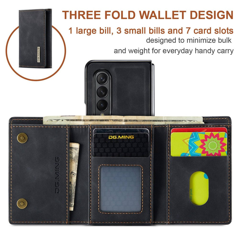 DG.MING M1 Series Phone Case for Samsung Galaxy Z Fold3 5G Detachable 2-in-1 Wallet Phone Case Anti-Drop Cell Phone Case