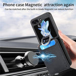 Samsung Galaxy Z Flip7 FE 5G / Z Flip6 5G-mobilcover med kortholder, støttefod, PU+PC-beskyttelse og fingerring