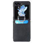 Samsung Galaxy Z Flip7 FE 5G / Z Flip6 5G-mobilcover med kortholder, støttefod, PU+PC-beskyttelse og fingerring
