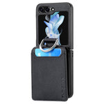 Samsung Galaxy Z Flip7 FE 5G / Z Flip6 5G-mobilcover med kortholder, støttefod, PU+PC-beskyttelse og fingerring