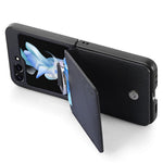 Samsung Galaxy Z Flip7 FE 5G / Z Flip6 5G-mobilcover med kortholder, støttefod, PU+PC-beskyttelse og fingerring