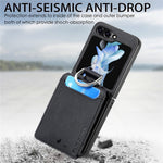 Samsung Galaxy Z Flip7 FE 5G / Z Flip6 5G-mobilcover med kortholder, støttefod, PU+PC-beskyttelse og fingerring