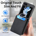 Samsung Galaxy Z Flip7 FE 5G / Z Flip6 5G-mobilcover med kortholder, støttefod, PU+PC-beskyttelse og fingerring
