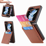 Samsung Galaxy Z Flip7 FE 5G / Z Flip6 5G-mobilcover med kortholder, støttefod, PU+PC-beskyttelse og fingerring