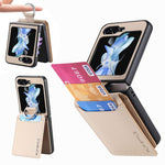 Samsung Galaxy Z Flip7 FE 5G / Z Flip6 5G-mobilcover med kortholder, støttefod, PU+PC-beskyttelse og fingerring