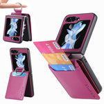 Samsung Galaxy Z Flip7 FE 5G / Z Flip6 5G-mobilcover med kortholder, støttefod, PU+PC-beskyttelse og fingerring