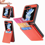 Samsung Galaxy Z Flip7 FE 5G / Z Flip6 5G-mobilcover med kortholder, støttefod, PU+PC-beskyttelse og fingerring
