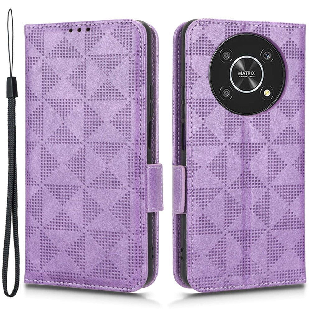 Til Honor X9 5G / X30 5G / Magic4 Lite 5G Præget Trekantmønster PU Læder Magnetisk Flip Cover Stativ Håndrem Pung Etui