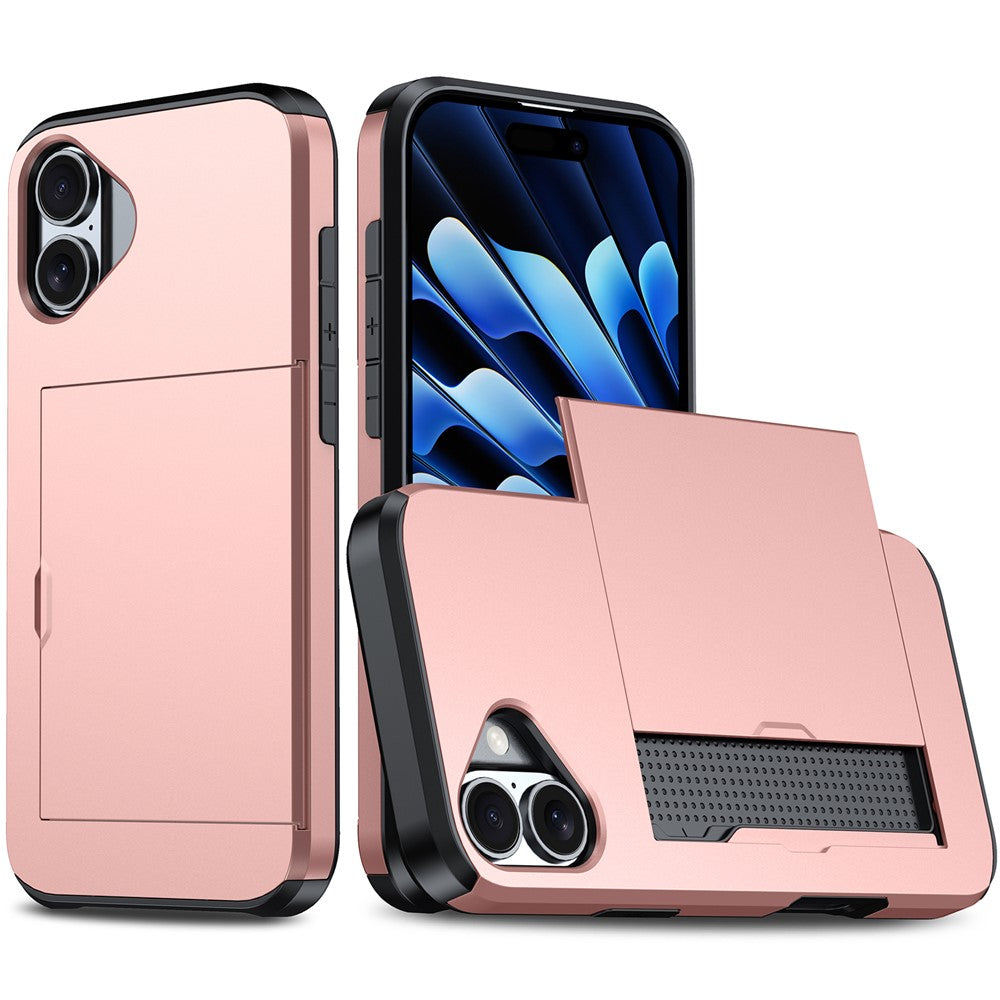 For iPhone 16 Case Dual Layer TPU + PC Phone Cover with Sliding Card Slot