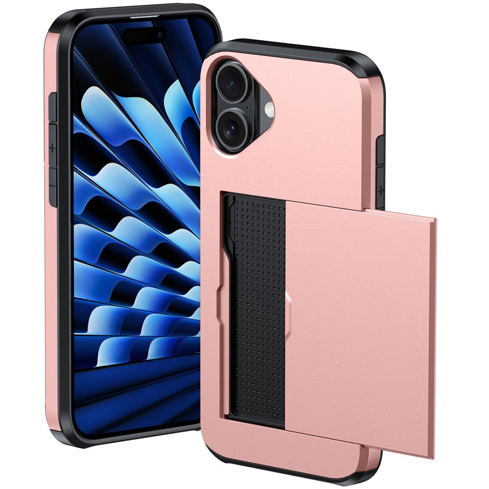 For iPhone 16 Case Dual Layer TPU + PC Phone Cover with Sliding Card Slot