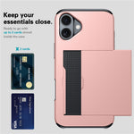 For iPhone 16 Case Dual Layer TPU + PC Phone Cover with Sliding Card Slot