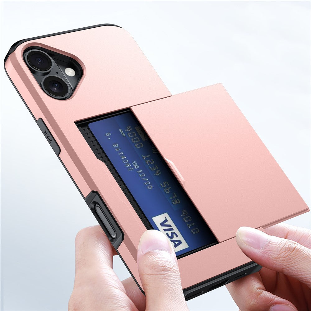 For iPhone 16 Case Dual Layer TPU + PC Phone Cover with Sliding Card Slot