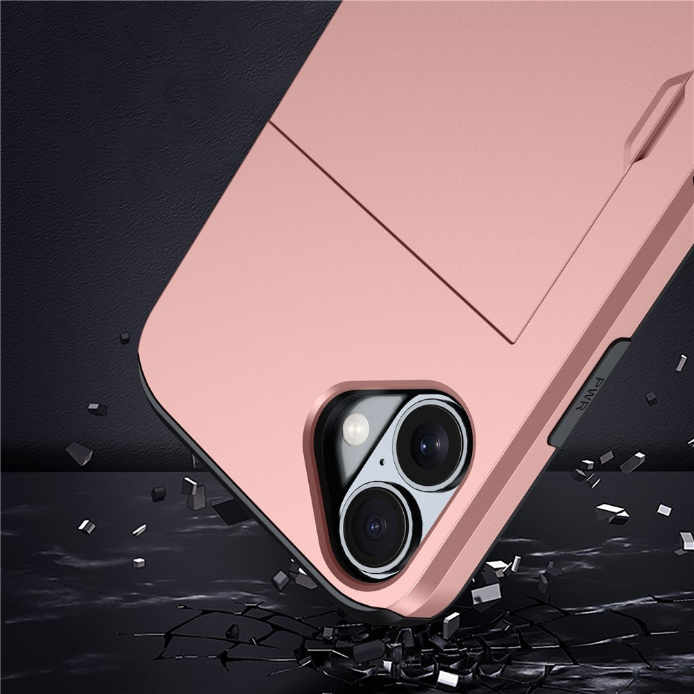 For iPhone 16 Case Dual Layer TPU + PC Phone Cover with Sliding Card Slot