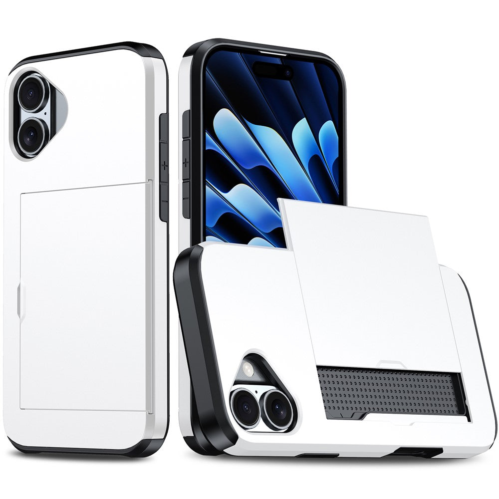 For iPhone 16 Case Dual Layer TPU + PC Phone Cover with Sliding Card Slot