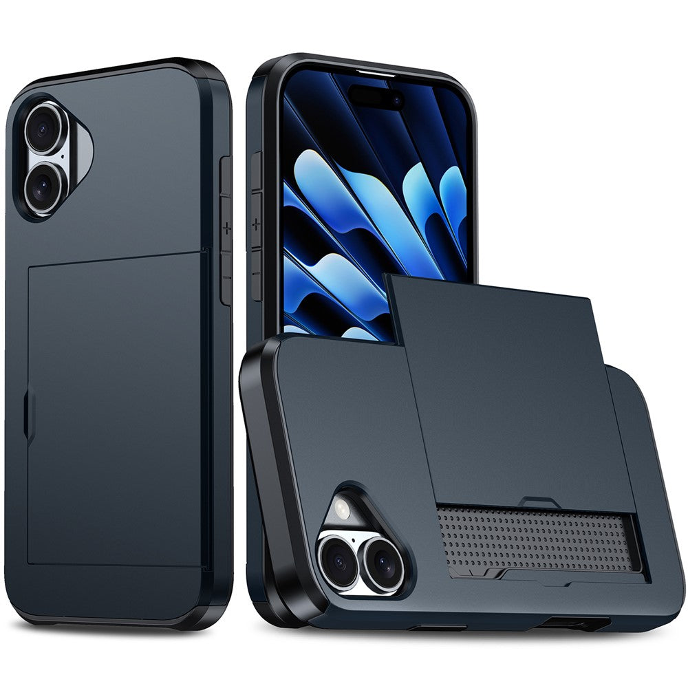 For iPhone 16 Case Dual Layer TPU + PC Phone Cover with Sliding Card Slot