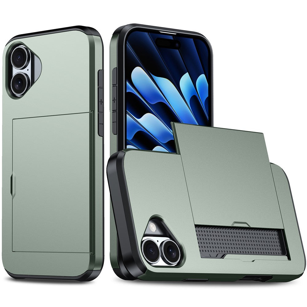 For iPhone 16 Case Dual Layer TPU + PC Phone Cover with Sliding Card Slot