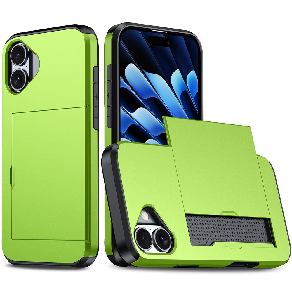 For iPhone 16 Case Dual Layer TPU + PC Phone Cover with Sliding Card Slot