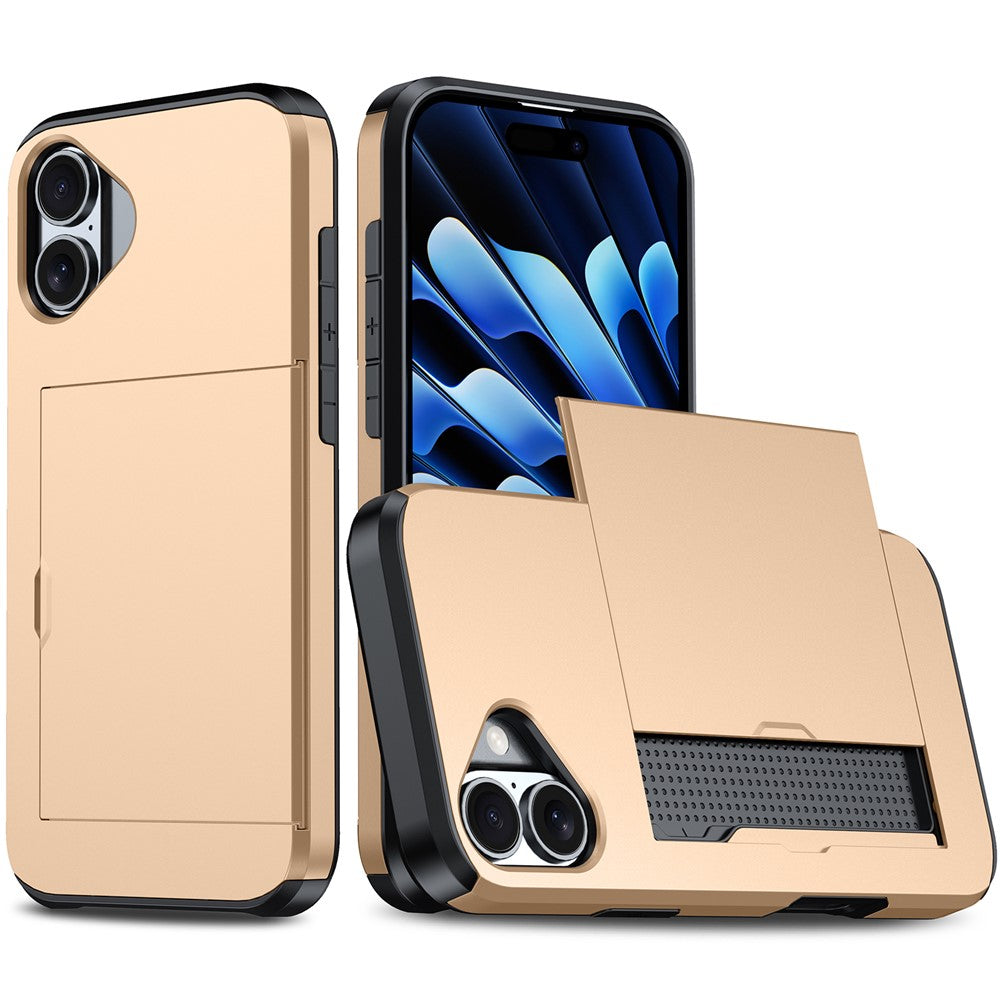 For iPhone 16 Case Dual Layer TPU + PC Phone Cover with Sliding Card Slot