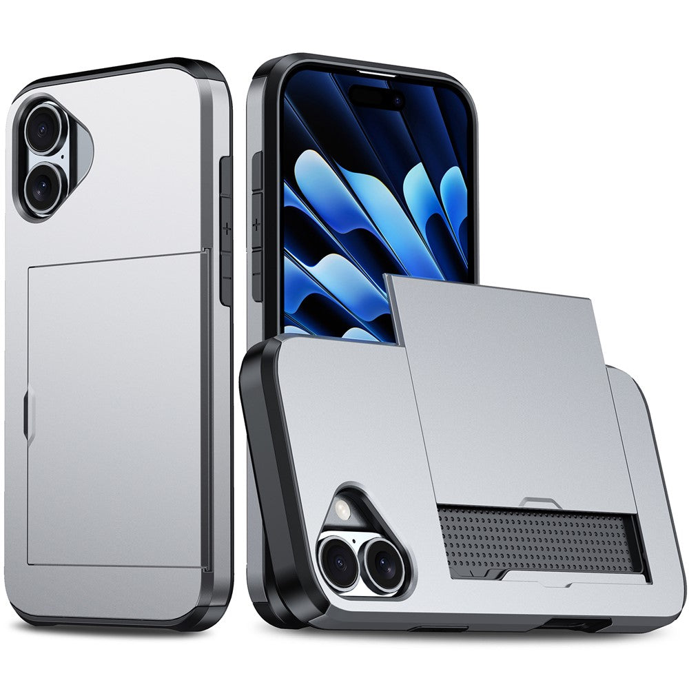 For iPhone 16 Case Dual Layer TPU + PC Phone Cover with Sliding Card Slot