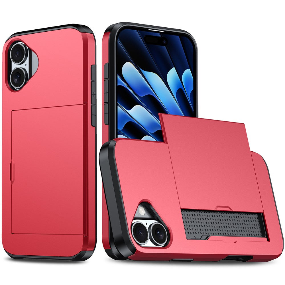 For iPhone 16 Case Dual Layer TPU + PC Phone Cover with Sliding Card Slot
