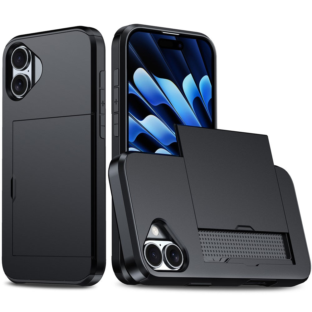 For iPhone 16 Case Dual Layer TPU + PC Phone Cover with Sliding Card Slot