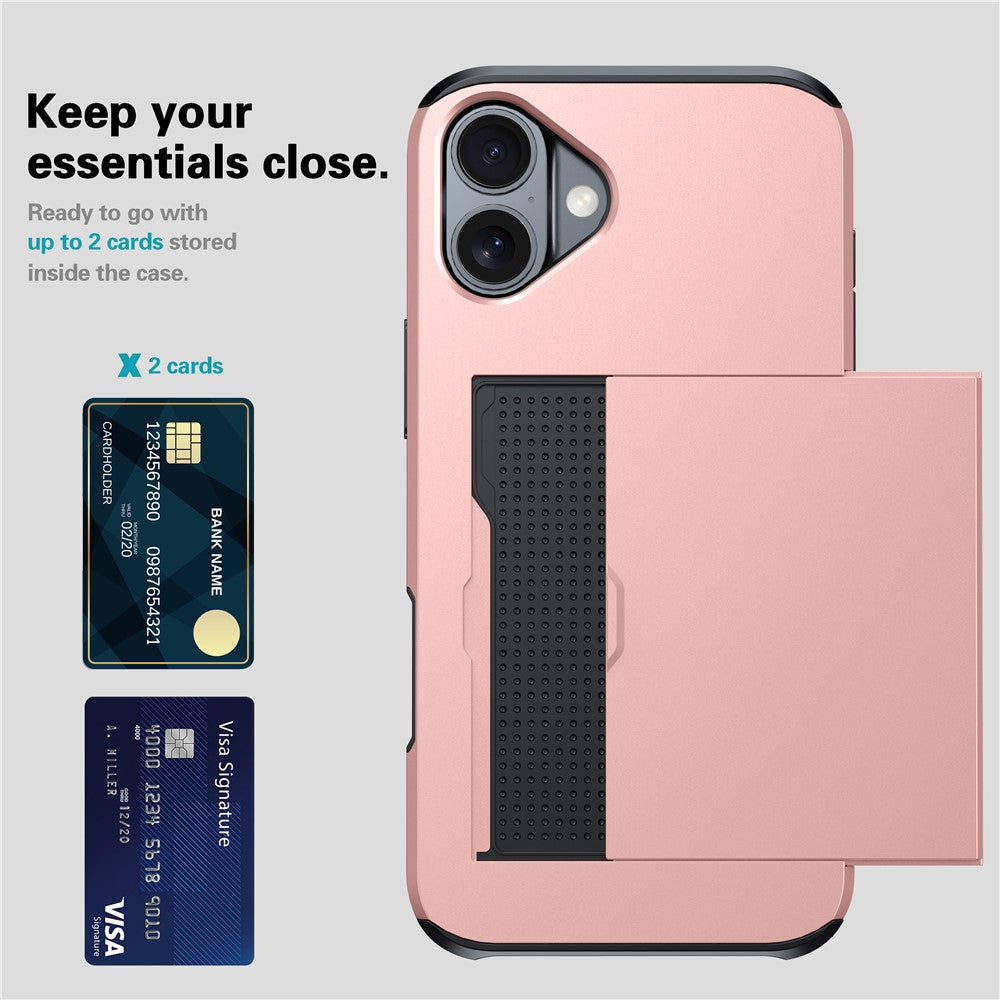 Til iPhone 16 Plus Cover med Kortholder TPU + PC Telefoncover Dobbeltlags Stødsikkert